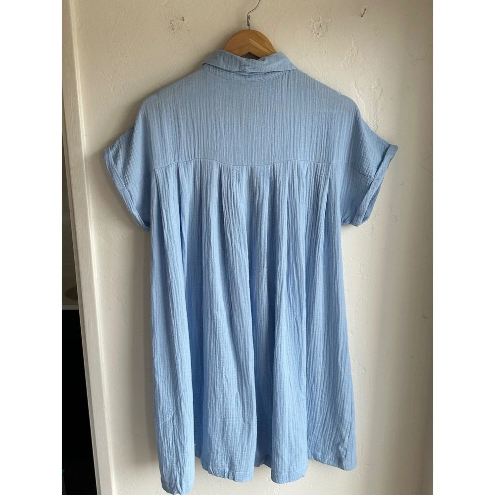 Cupshe‎ Light Blue Cotton Gauze Button Front Shirt Dress Cover Up Size Medium